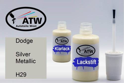 Dodge, Silver Metallic, H29: 20ml Lackstift + 20ml Klarlack - Set, von ATW Autoteile West.